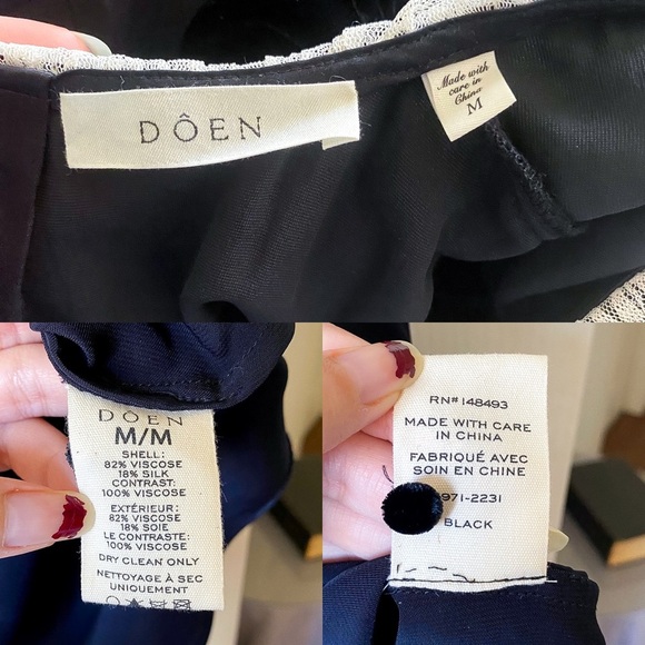Doen Adelie Mini Dress Velvet Satin Silk Lace Collar Black Medium EUC - Picture 6 of 11